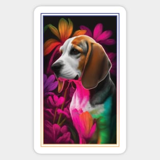 Beagle Vibrant Tropical Flower Tall Digital Oil Painting Portrait Sticker